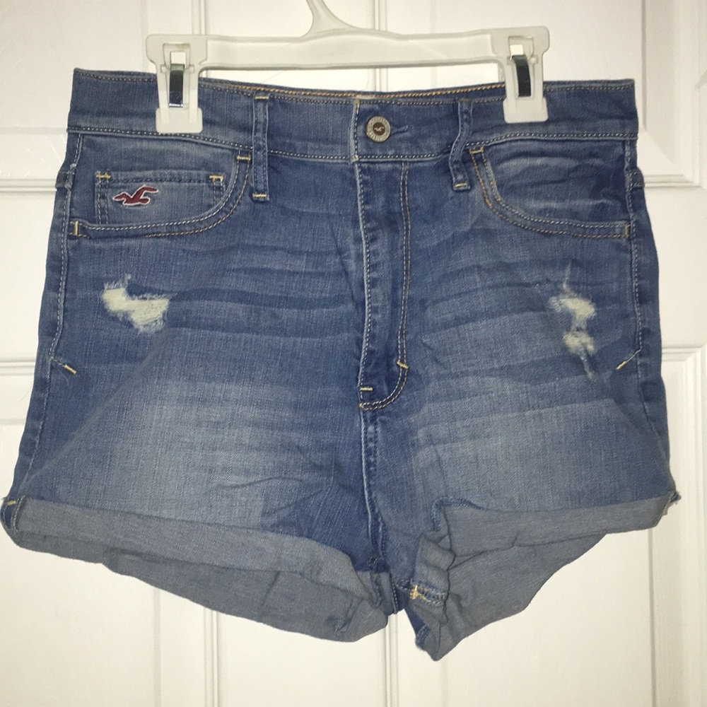 Mid wash high waisted shorts